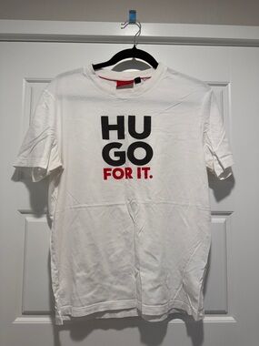 Hugo Boss White Tee with Black and Red Logo